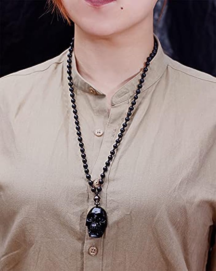 Black Obsidian Skull Necklace