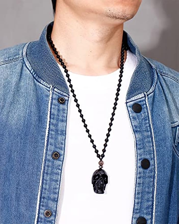 Black Obsidian Skull Necklace
