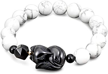 Lava Rock Howlite Obsidian Fox Bracelet