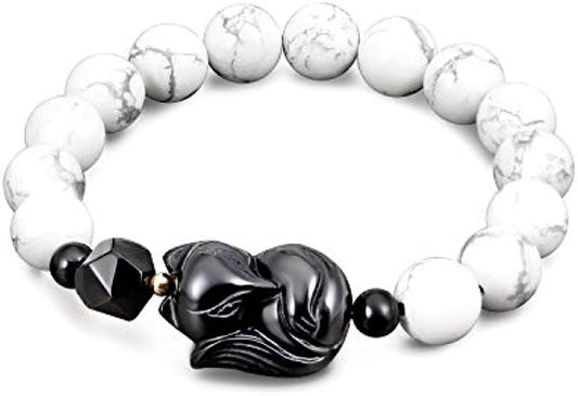 Lava Rock Howlite Obsidian Fox Bracelet