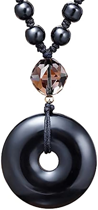 Black Obsidian Peace Buckle with Smoky Quartz Necklaces