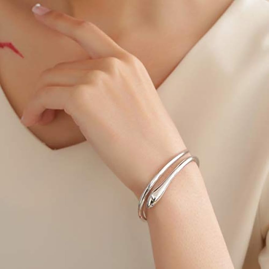 925 Sterling Silver Snake Bangle Bracelet