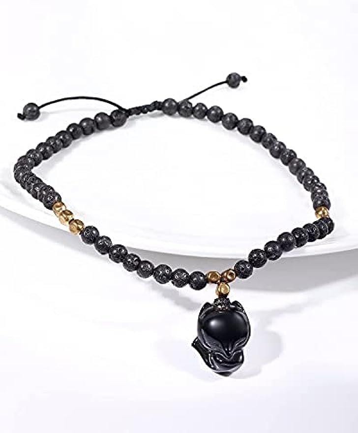 Lava Rock with Black Obsidian Fox Anklet/Bracelet