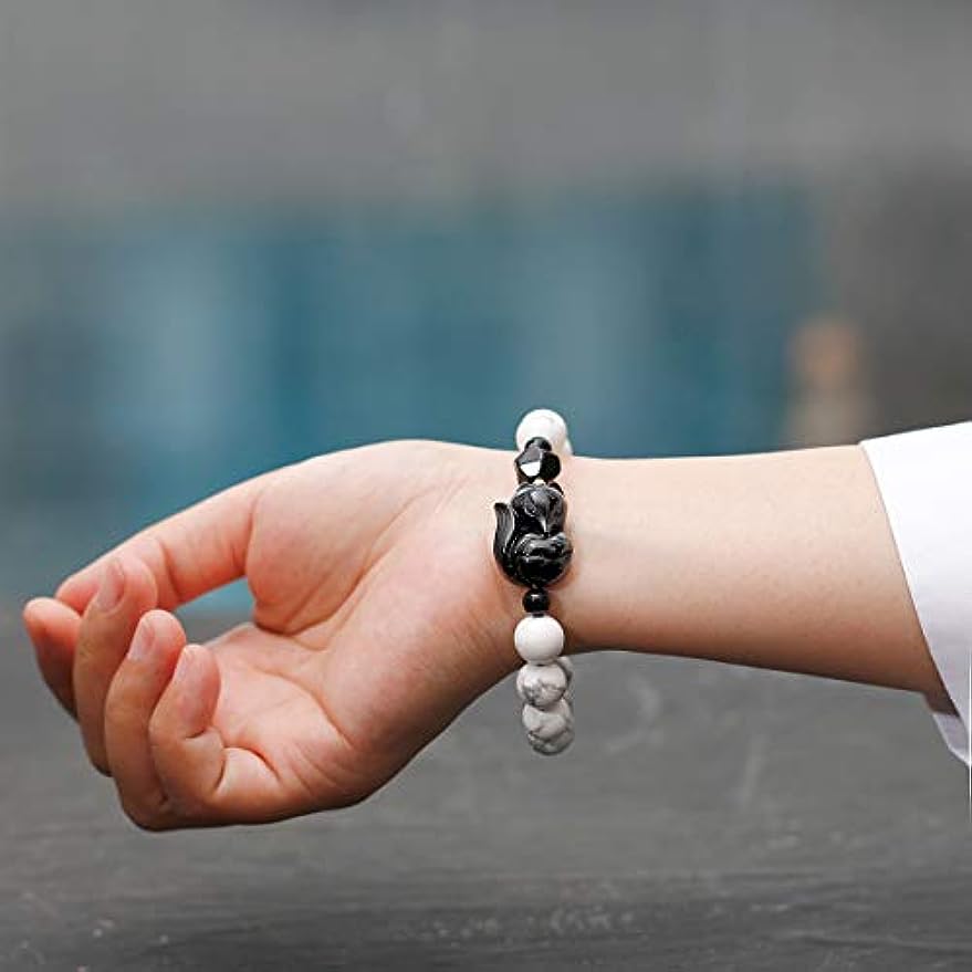 Lava Rock Howlite Obsidian Fox Bracelet