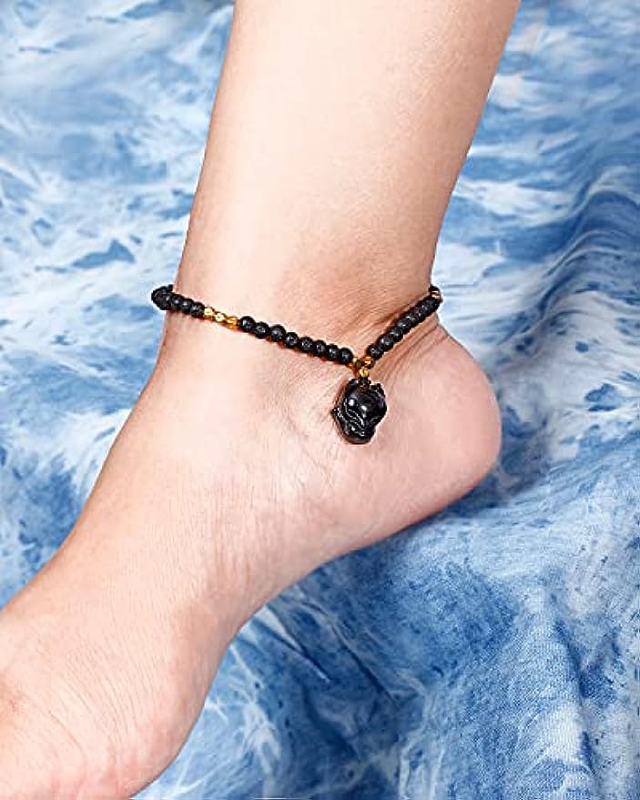 Lava Rock with Black Obsidian Fox Anklet/Bracelet