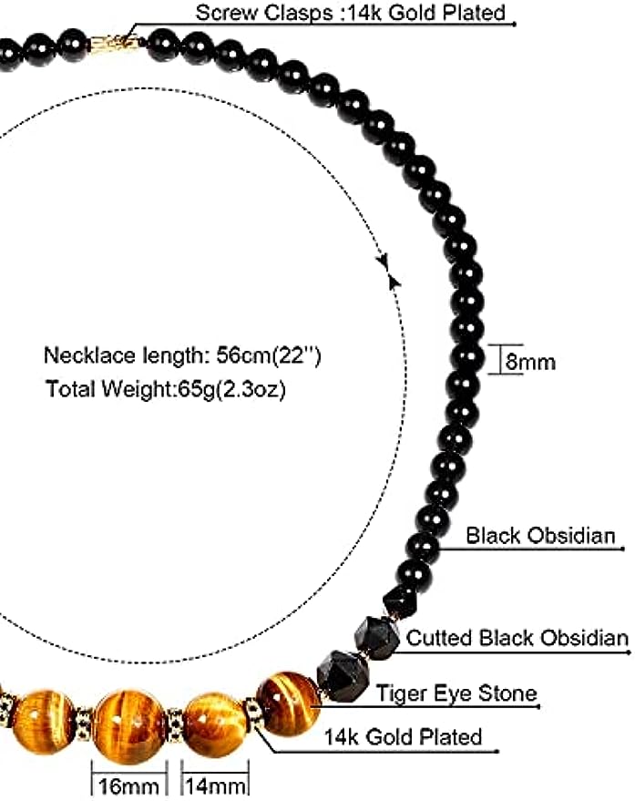 Tiger Eye and Black obsidian Crystal Necklaces