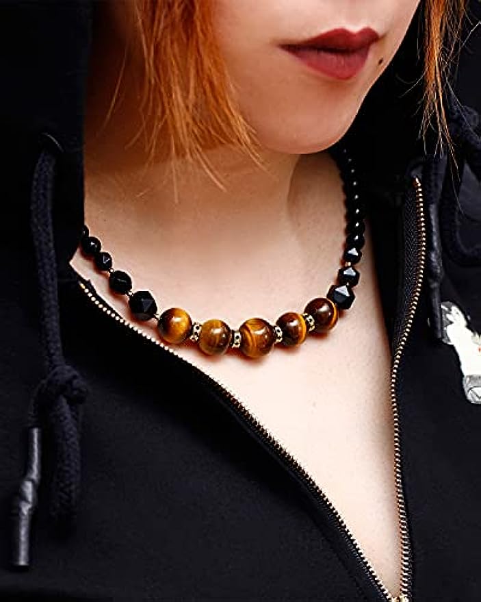 Tiger Eye and Black obsidian Crystal Necklaces