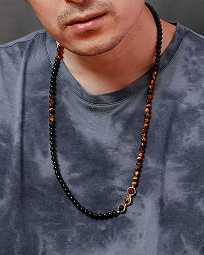 Long Tiger Eye Black Obsidian Chain Necklaces