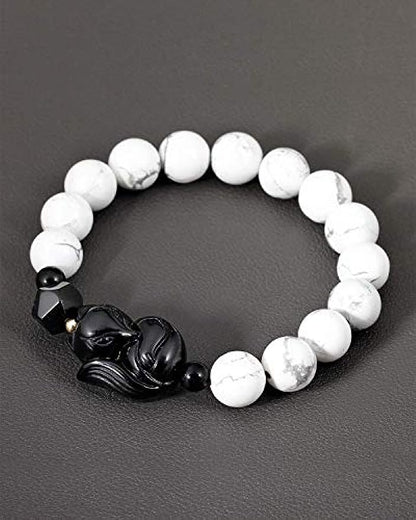 Lava Rock Howlite Obsidian Fox Bracelet