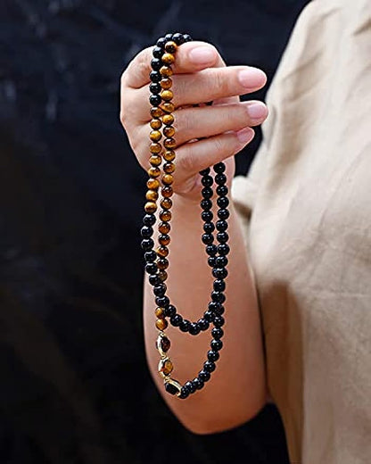 Long Tiger Eye Black Obsidian Chain Necklaces