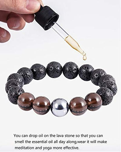 Triple Lava Rock Bracelet with Ice Obsidian