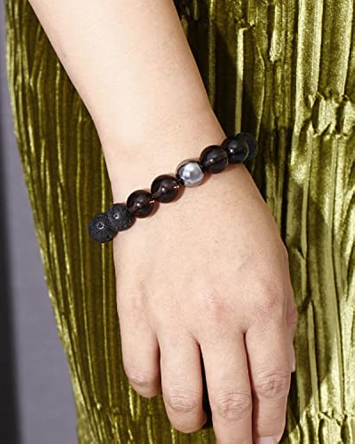 Triple Lava Rock Bracelet with Ice Obsidian