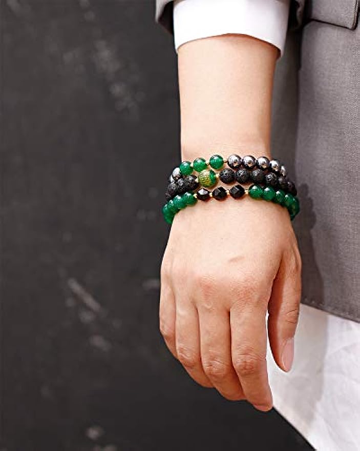 Triple Protection Bracelet Lava Rock/Terahertz/Green Agate