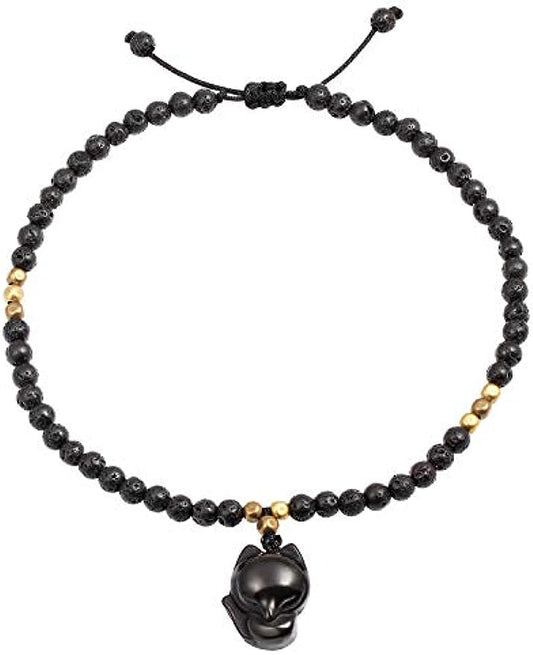 Lava Rock with Black Obsidian Fox Anklet/Bracelet