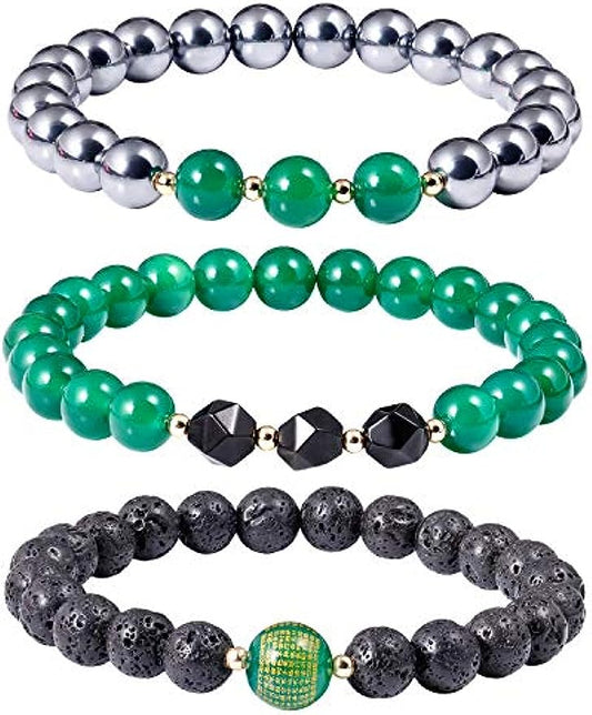 Triple Protection Bracelet Lava Rock/Terahertz/Green Agate