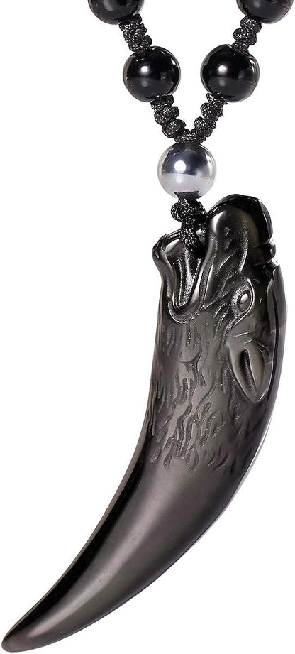Black Obsidian Wolf Tooth Necklace