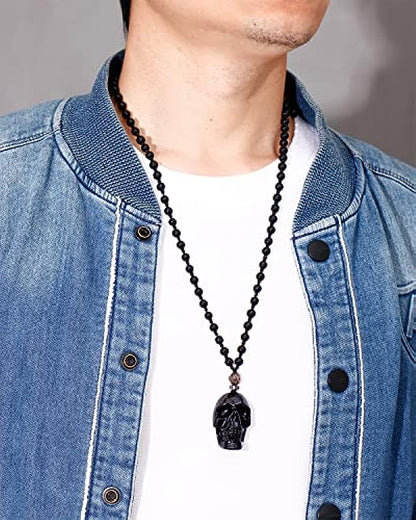 Black Obsidian Skull Necklace