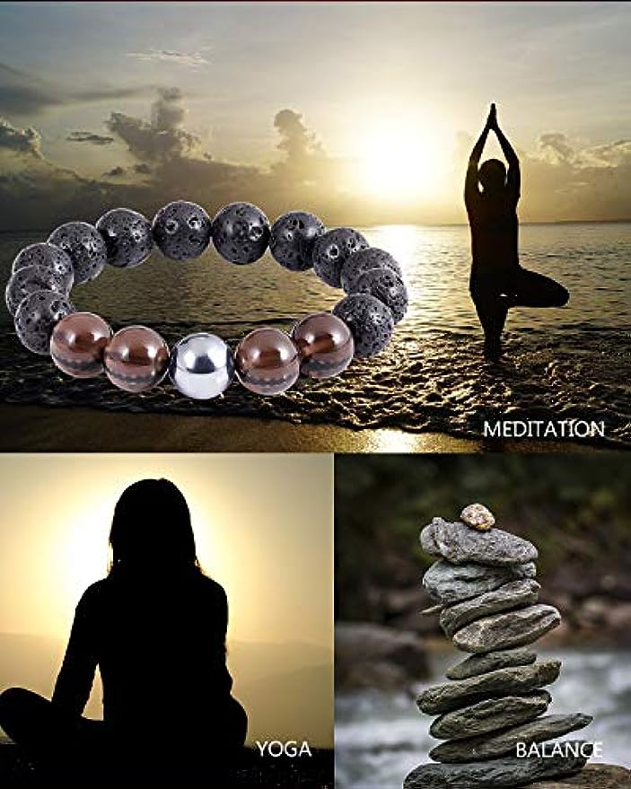 Triple Lava Rock Bracelet with Ice Obsidian