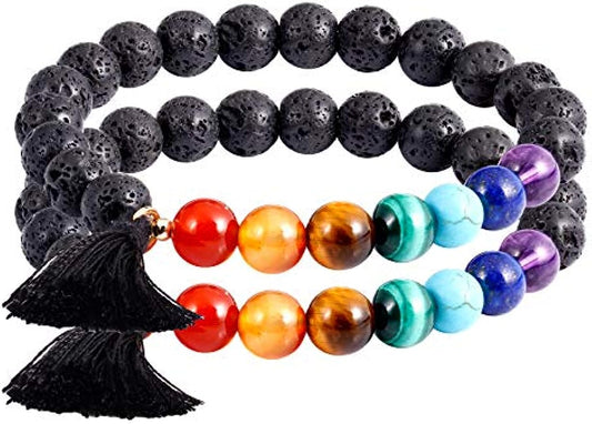 7 Chakra Healing Bracelet with Real Stones Lava Rock