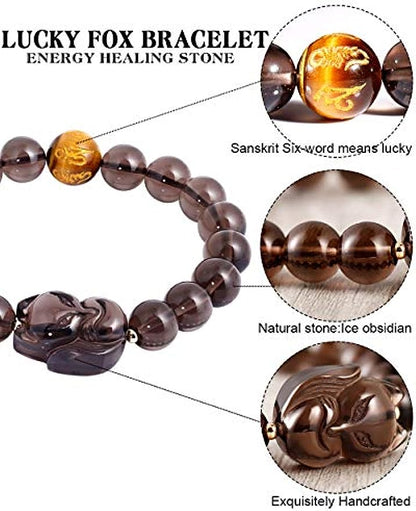 Fox Ice Obsidian Bracelet Engraved In Sanskrit Six-word Lucky Bracelet