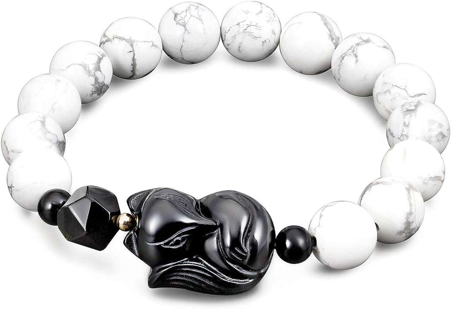 Lava Rock Howlite Obsidian Fox Bracelet