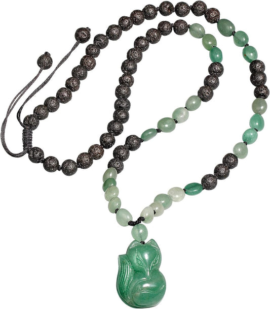 Green Aventurine Jade Fox Pendant Necklaces